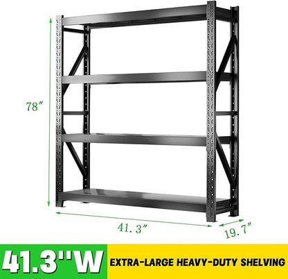 3000LBS Heavy Duty Storage Shelves,78''H Metal Garage Shelving, 4-Tier Adjustable Garage Organization Shelving Units, Industrial Shelving for Warehouse,Workshop- Classic Black