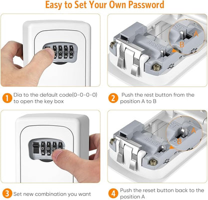 Key Lock Box Wall Mounted, Fayleeko 4 Digit Combination Lockbox for Outside, House Keys - 5 Keys Capacity, Key Safe Security Storage Lock Box for Indoor, Outdoor, Garage, Garden, Store (White, 1Pack)
