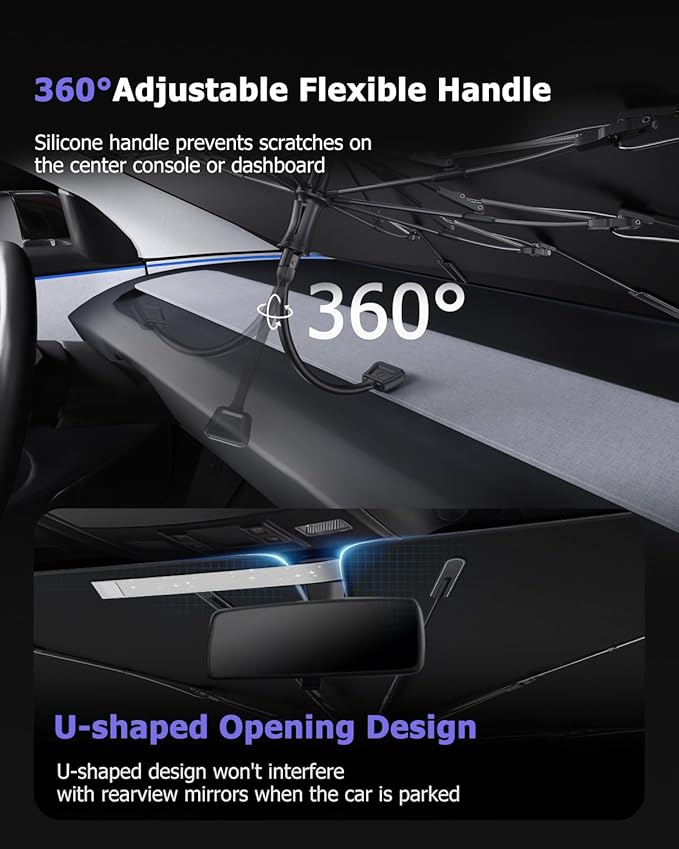 2025 Upgrade Car Windshield Sun Shade Windshield Sunshade Umbrella [Star Fabric] Protect Car from Sun Rays&Heat Damage Keeps Vehicle Cool, Spring Structure Edge Fits Sedans,SUVs,Trucks,Hatchbacks (L1)