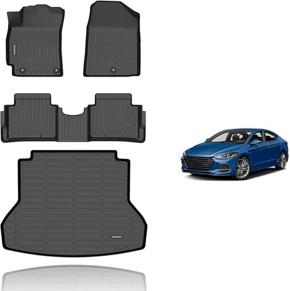 KELCSEECS® Floor Mats & Cargo Liner Custom for Hyundai Elantra 2017-2020,All Weather Protection TPE Floor Liners Front& Rear Row Full Set Elantra Accessories Black