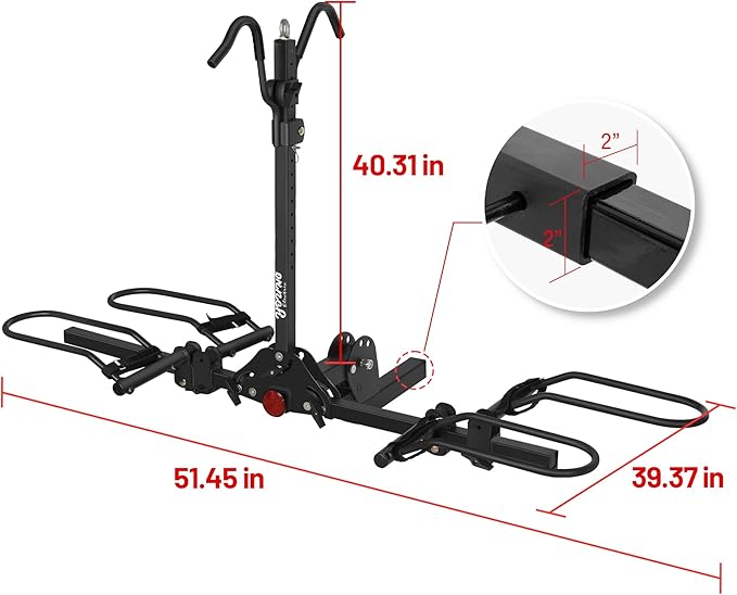 Young 200 lbs. 2 Bike Rack Hitch Mount Platform Style for Cars Trucks SUVs Minivans, fits MTB Gravel Road Bike with Up to 5-inch Fat Tire Carrier Rack - 2" Hitch Receiver