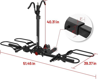 Young 200 lbs. 2 Bike Rack Hitch Mount Platform Style for Cars Trucks SUVs Minivans, fits MTB Gravel Road Bike with Up to 5-inch Fat Tire Carrier Rack - 2" Hitch Receiver