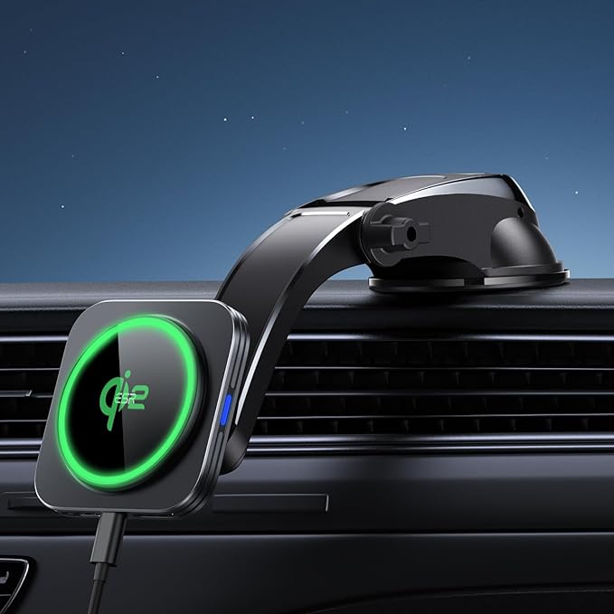 ESR for Qi2 15W MagSafe Car Mount Charger, Qi2-Certified MagSafe Car Charger, Dashboard Magnetic Wireless Charging Mount, for iPhone 16/15/14/13/12, Galaxy S25, Fast Charging, Car Accessories,Black