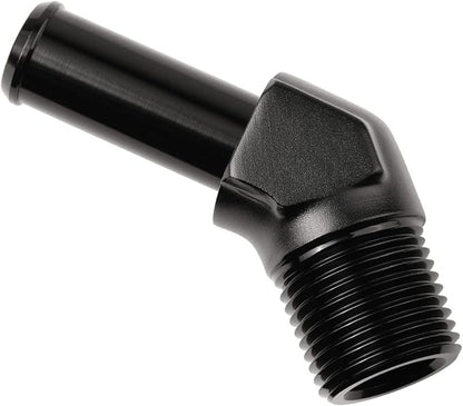 3/8 NPT Male to 1/2" Hose Barb Fitting Adapter 45 Degree Elbow Aluminum Black