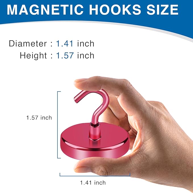 LOVIMAG Cruise Essentials, 150Lbs Cruise Door Magnets, Red Magnet Hooks for Cruise Cabin Strong Magnetic Hooks for Hanging, Refrigerator, Celling -6 Pack