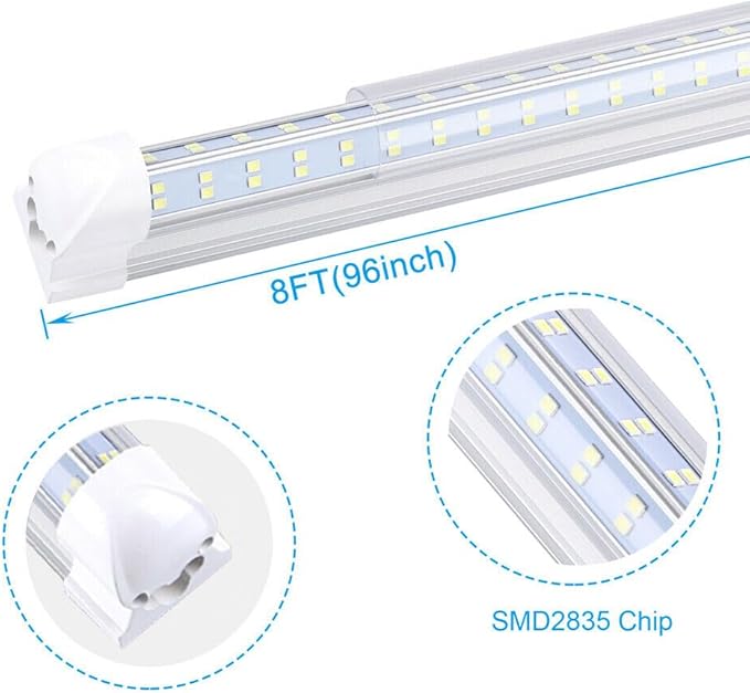 T8 LED Light Tube, 4FT 60W, 6500Lm, 6500K Cool White Clear Cover, 4FT Tube Light,Linkable Integrated Fixture,T8 LED Shop Light for Garage,Warehouse,25PCS