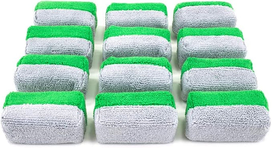 Autofiber Mini [Saver Applicator Terry] Ceramic Coating Applicator Sponge | 12 Pack | with Plastic Barrier to Reduce Product Waste. (Green/Gray)