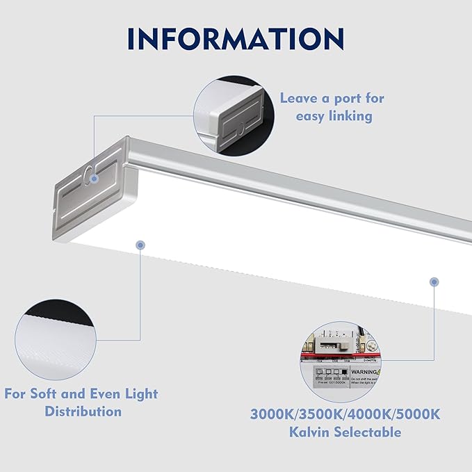 5PK 4FT LED Shop Light - Wraparound, Surface Mount, Office & Garage Ceiling Light