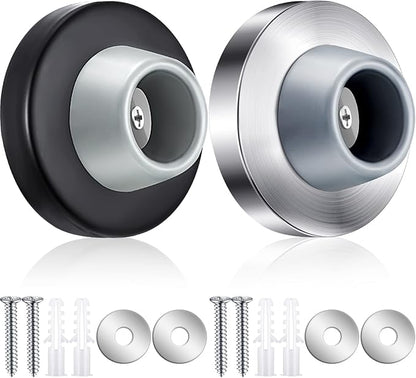 Blulu Concave Wall Door Stopper Door Bumper Stainless Steel Wall Protector Flush Bumper with Grey Rubber Concave Knob Cover Stopper(Silver, Black,2 Pieces)