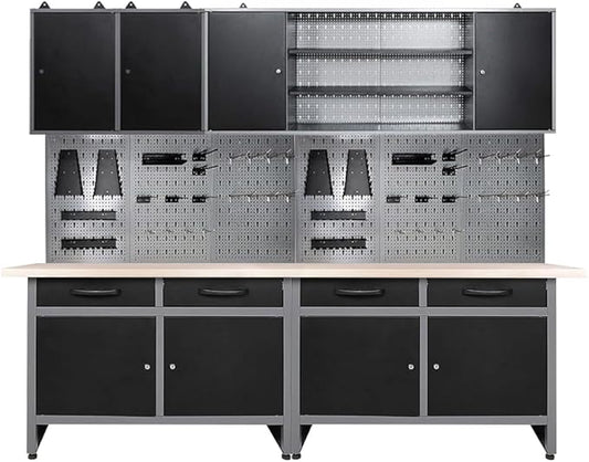 JZD Garage Tool Storage Cabinet System with Wood Worktop, for Maintenance Rooms, Auto Repair Shops