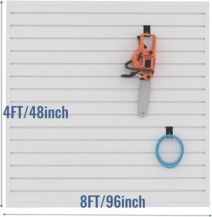 Slatwall Panel Garage Organizer PVC Slatwall Heavy Duty Wall Mounted Rack, Interlocking Slat Wall Panels for Tool Organization Peg Board(White 4 x 4 ft)