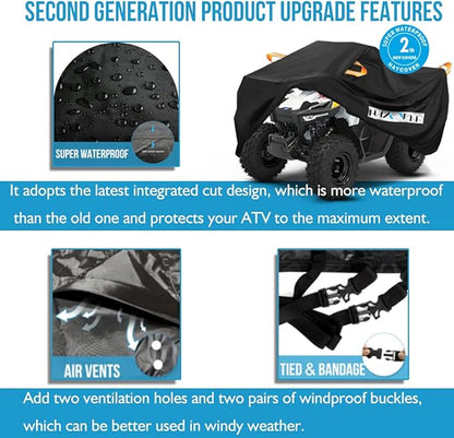 ATV Cover, Waterproof for Polaris Sportsman Yamaha Grizzly Honda FourTrax Kawasaki KFX Wheel Car with Air Vents Reflective Strips and Buckle Straps Length up to 83 inches