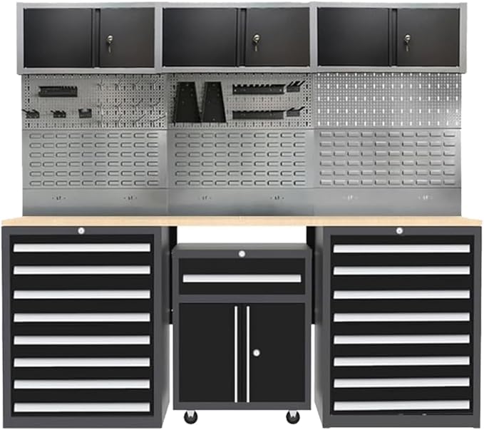 JZD Garage Tool Storage Cabinet System, Included Pegboard Back Panel, No Wall Mounting Needed, for Machine Shop Production Area