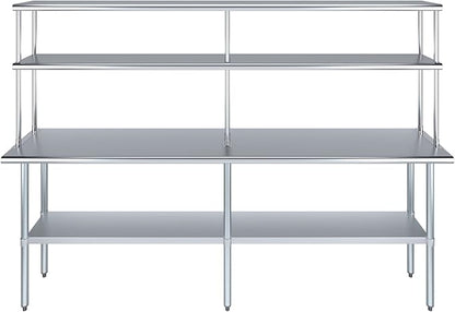 Amgood Stainless Steel Work Table Double Tier Overshelf | Metal Kitchen Prep Table & Shelving Combo (18" x 96" Work Table + 12" Overshelf)