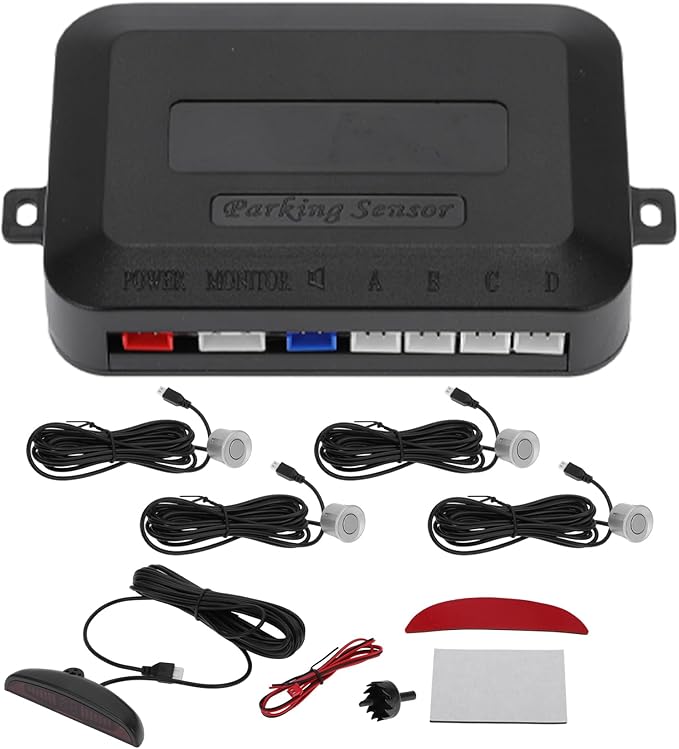 Motoforti Universal Car Auto Vehicle Reverse Backup Radar System Reverse Parking Sensors Alarm Buzzer Reminder Distance Detection White 4Parking Sensors