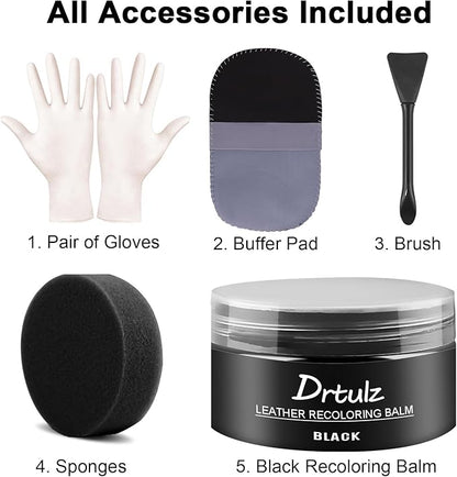 Black Leather Recoloring Balm, Leather Color Restorer Conditioner, Leather Repair Kits for Vinyl Furniture, Sofa, Car Seats, Shoes - Repair Leather Color on Faded & Scratched Leather Couches