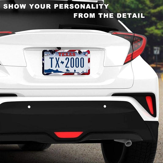 2Pack US Flag License Plate Frames- Heavy Duty Rustproof Flag License Plate Tag Holder Bracket Fits All US States with Screws Included