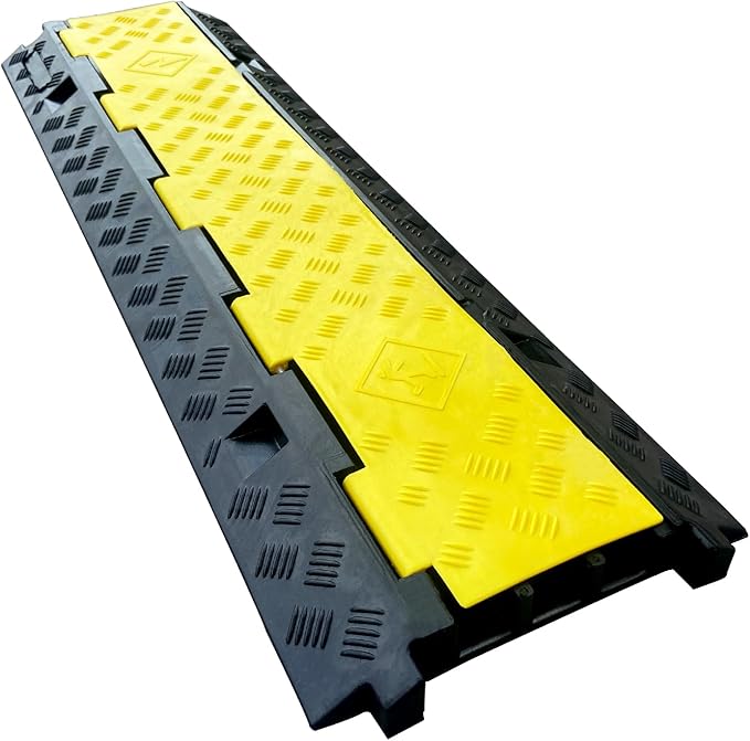 2 Pack Rubber Cable Ramp Hose Cable Protector Ramp 3 Channel 22000Lbs Load Capacity Traffic Speed Bump Wires Power Lines Extension Cord Cover for Indoor Outdoor