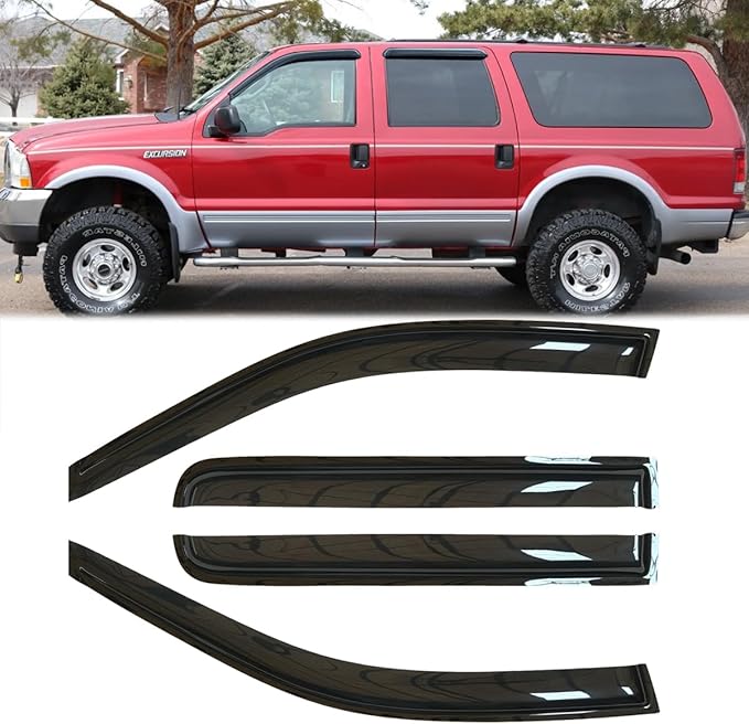 4pcs Outside Mount Style Window Rain Guards Durable Side Window Wind Deflectors Dark Smoke Vent Window Visors Compatible with 2003-2005 Ford Excursion