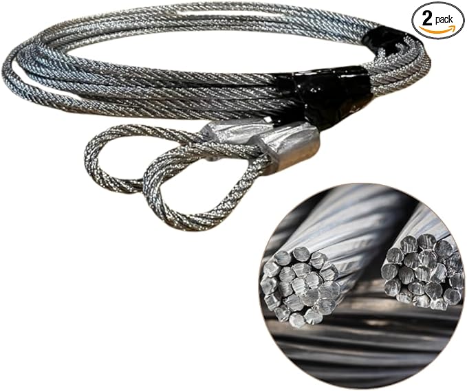 Torsion Cable 7 Foot 1/8" Thick for Garage Door Opener Torsion Cable Spring Replacement Kit, Heavy-Duty Steel Wire Cable for Overhead Sectional Garage Doors & More, Repair Hardware, Rust Proof Pair
