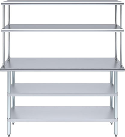 Amgood Stainless Steel Work Table with 2 Shelves | Metal Kitchen Prep Table & Shelving Combo (14" x 60" Table with 2 Shelves + 12" Overshelf)