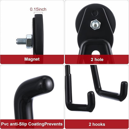 Landhoow Large Magnetic Hooks Heavy Duty Garage Magnet Hooks Strong Storage Utility Magnetic Hangers with Anti Slip Rubber Coating for Indoor and Outdoor Hanging(Black,6 Pcs)