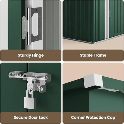 Bealife 6' x 4' Outdoor Storage Shed Clearance, Metal Outdoor Storage Cabinet with Double Lockable Doors, Waterproof Tool Shed, Backyard Shed for Garden, Patio, Lawn (Green)