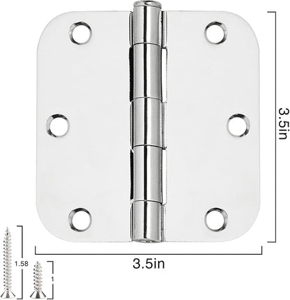 18 Pack Interior Door Hinges Polished Chrome 3.5 inch X 3-1/2" 5/8 Radius,3 ½"Bright Sliver Round Standard Hinge for Doors DIY Assembly Bifold Table Hardware Kit Home Accessories House Eseentials