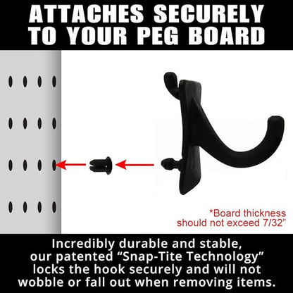 PegPro® J Hooks Kit for Standard “Wood Fiber” pegboard – Durable Plastic Pegboard Hooks - for Garage, Kitchen, Craft Room, and More (J Hook - 24 Pack, Black)