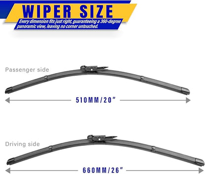 2 wipers Replacement for 2005-2012 Toyota Avalon/2013-2017 Ford Taurus/2010-2016 Lincoln MKS, Windshield Wiper Blades Original Equipment Replacement - 26"/20" (Set of 2) Pinch Tab