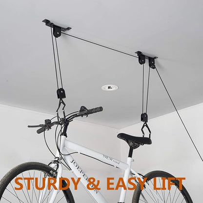 Wallmaster Ceiling Bike Mount Hanger, Bike Ceiling Lift Hoist, Bike Pulley System for Garage, Indoor Bicycle Hooks, 1 pack