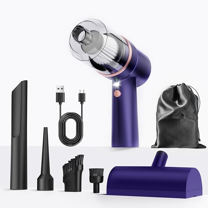 Handheld Vacuum Cordless Rechargeable with LED Light and Multi-Nozzles,15000 Pa Car Vacuum Portable Cordless, 120W Powerful Mini Vacuums Cleaner for Home, Car, Pet Hair, DC Motor, Blue