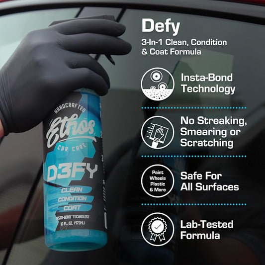 Ethos Defy - 3 in 1 Ceramic Coating - Waterless Car Wash Spray & Wax - Car Wax Rnseless Wash - Car Cleaning Supplies - Polish & Polymer Paint Sealant Protection - with Insta-Bond Technology (1 Gallon)