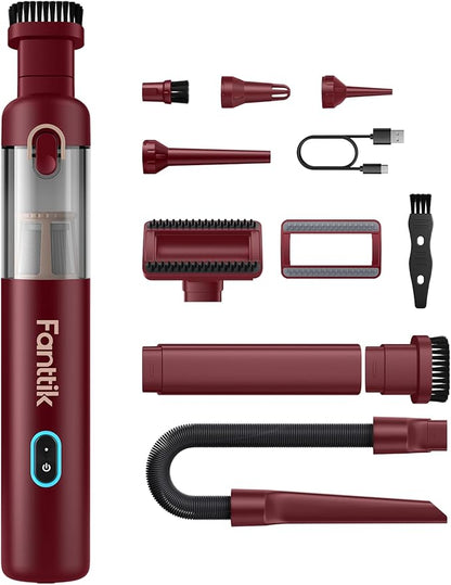 Fanttik Slim V8 APEX Car Vacuum, 4-in-1 Portable Mini Cordless Vacuum with 19000pa Suction Power, Type-C Charge, 2 Suction Modes, Handheld Vacuum for Car, Office Desk, Keyboards (Red)