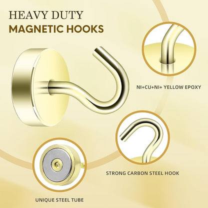 Neosmuk Magnetic Hooks, Cruise Ship Essentials, 40lb+ Heavy Duty Magnetic Hooks for Cruise Cabins, Refrigerator, Grill, Hanging, and Travel | Extra Strong Must-Haves Magnet Hook,Gold,Pack of 10