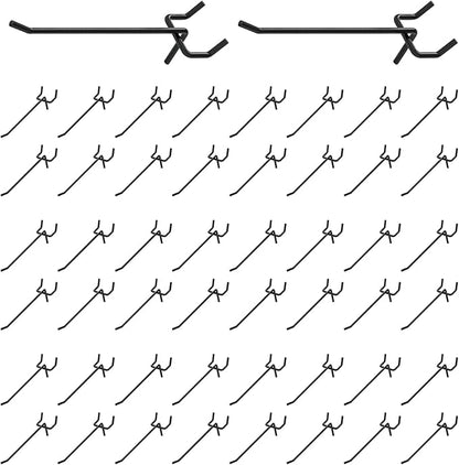 50Pcs 4"/10CM Pegboard Hooks Assortment Set, Metal Peg Board Hooks with 2.5mm Hole Pitch 4mm Wire Diameter Slatwall Hanging Hook for Garage Organization Wall Hanging (Black)