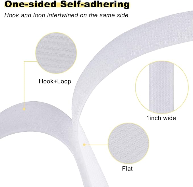 1"x16ft Hook and Loop Straps with 25 Metal Buckles, Adjustable Fastening Cable Straps, Cut-to-Length Cinch Strap, Reusable Nylon Securing Cord Ties for Organizer or Storage, 1 inch Wide, White