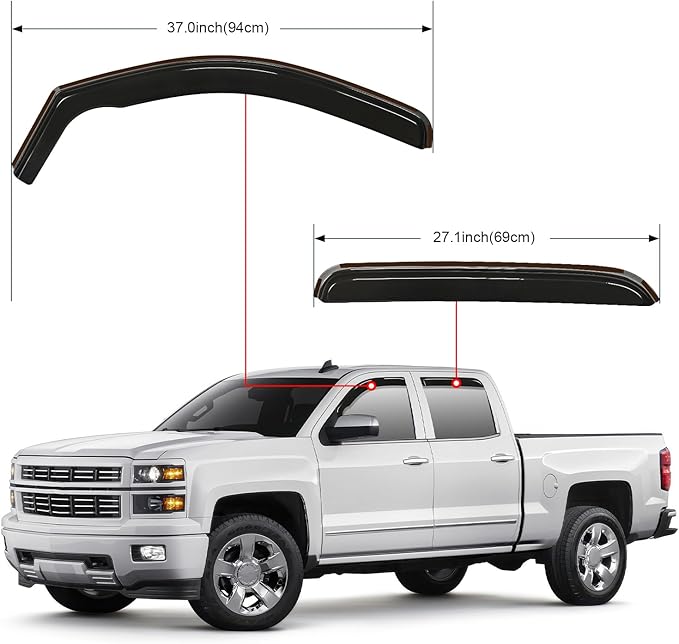 Nilight Window Visor Compatible with Chevy Silverado 1500/Avalanche 2007 2008 2009 2010 2011 2012 2013 GMC Sierra 1500/Silverado/Sierra 2500-3500HD Crew Cab Yukon XL in Channel Rain Guards