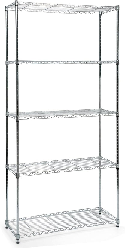 Heavy-Duty Chrome Steel Wire Shelving NSF Certified. Adjustable Storage Rack for Kitchen,Garage,and Laundry Utility Room (Chrome-5Tiers-36x14x72)