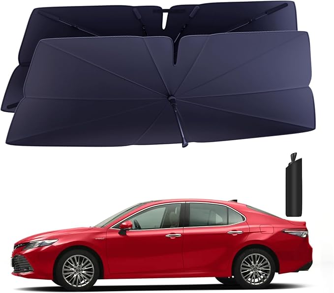 Windshield Sun Shade Umbrella for 2012-2017 Toyota Camry Accessories: Custom Fit 240T Silver, Double Thickened Foldable Sunshade Window Sun Visor, Ultimate 99% UV Blocking for LE, XLE, SE, XSE, Hybrid