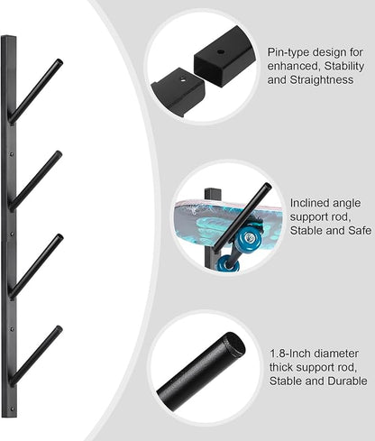 Skateboard Rack Wall Mount – Skateboard Wall Hanger, Snowboard Display Wall Mount, Ski Holder | 4-Floor Skateboard & Ski & Snowboard Storage Rack | Snowboard & Ski Lover Gifts