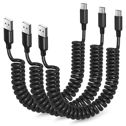 Coiled USB C Cable for Car, 3ft Retractable Car Charger Type C Fast Charging Cord 60W 3A for iPhone 16 15 Pro Max Carplay Galaxy S25 Ultra S24 FE A15 A54 A35 A16 Android Phones, 3Pack