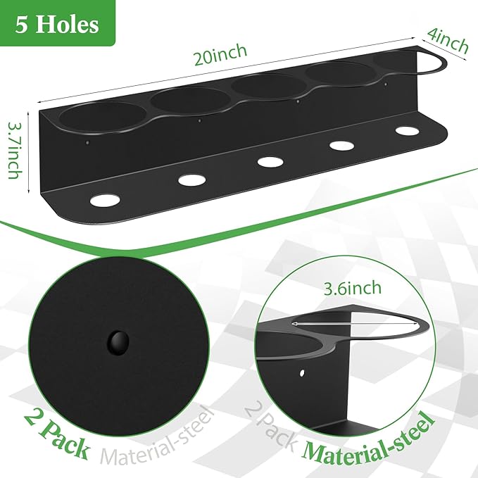 Therwen 2 Pcs 5 Holes All Purpose Steel Spray Bottle Holder Heavy Duty Spray Can Holder Rack Organizer Easy Install Wall Mount Paint Bottle Organizer Storage Rack for Garage Home Workspace(Black)