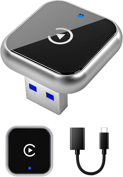 Wireless CarPlay Adapter for iPhone - Upgraded Mini Design, USB/USB-C Plug & Play Converts Wired Connection - Compatible with iOS 10+ & Factory CarPlay Cars