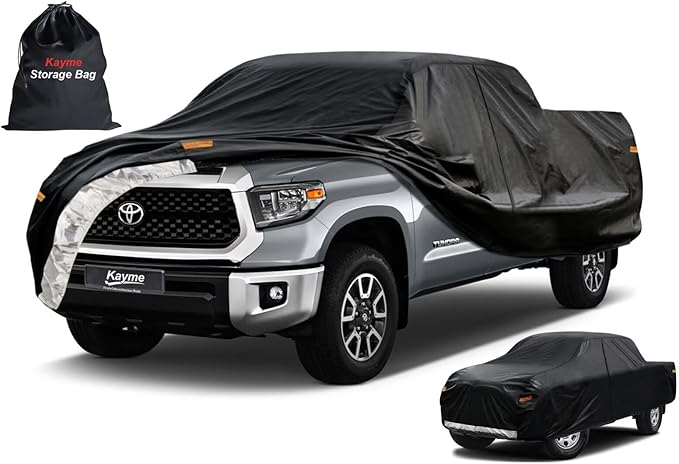 Kayme Truck Cover Custom Fit Toyota Tundra(2006-2021) Regular Cab Long Bed. Full Exterior Heavy Duty Outdoor Pickup Truck Car Cover Waterproof All Weather.Car Tarp for Wind Sun Dust Protection.Black
