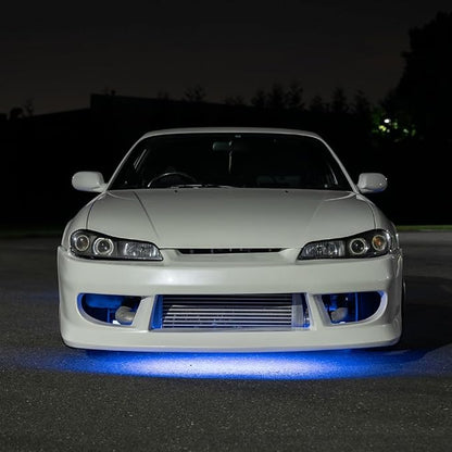 LEDGlow 4pc Blue LED Flexible Car Slimline Underbody Underglow Accent Neon Lighting Kit - 4 Unique Patterns - Water Resistant, Low Profile Light Tubes - Includes Control Box & Remote