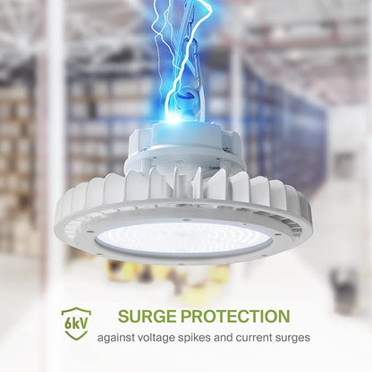 ASD LED High Bay UFO Light Fixture, Commercial Shop Lighting | Dimmable, IP69K Waterproof, DLC Premium, UL Listed | 200W 29600LM 5000K 100-277V | Warehouse, Garage, Workshop, Barn Lamp | White