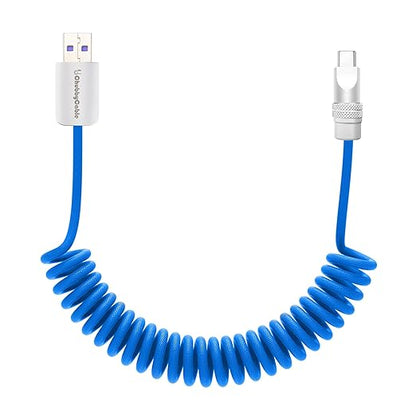 chubbycable Curly Chubby - Retractable Fast Charging Cable 240W Coiled Charger Cord for Car Durable USB-C Cable for Phones, Tablets and More, Light Blue, USB-A to Type-C, 1.3FT-2.3FT