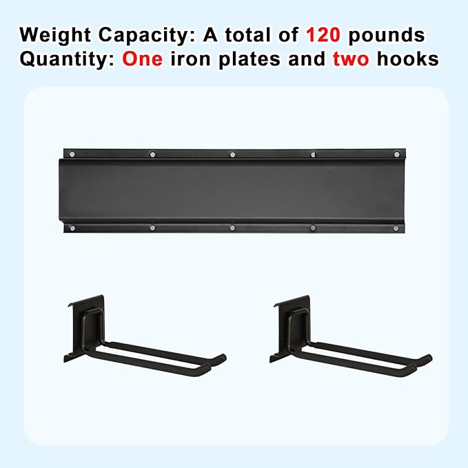 Garage Tool Organizer Wall Mount 16in- 2 Heavy Duty Hooks,120lbs Capacity, Garage Organization & Storage Rack for Broom, Rake & Snow Equipment - Tool Organizer & Men’s Gift Choice