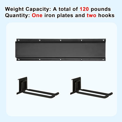Garage Tool Organizer Wall Mount 16in- 2 Heavy Duty Hooks,120lbs Capacity, Garage Organization & Storage Rack for Broom, Rake & Snow Equipment - Tool Organizer & Men’s Gift Choice